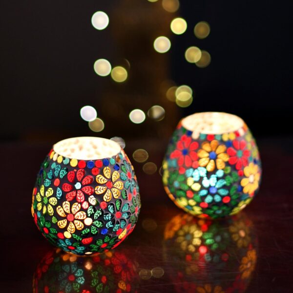 Mosaic Glass Tealight Candle Holders - Image 3